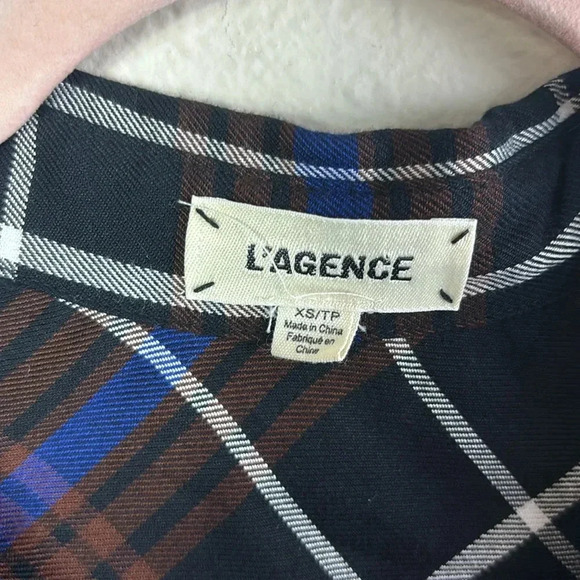 L'agence Denise Plaid Print Silk Contrast Back Button Up Flannel size XS - Picture 7 of 16